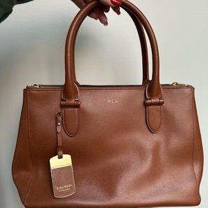 Ralph Lauren camel saffiano leather handbag
